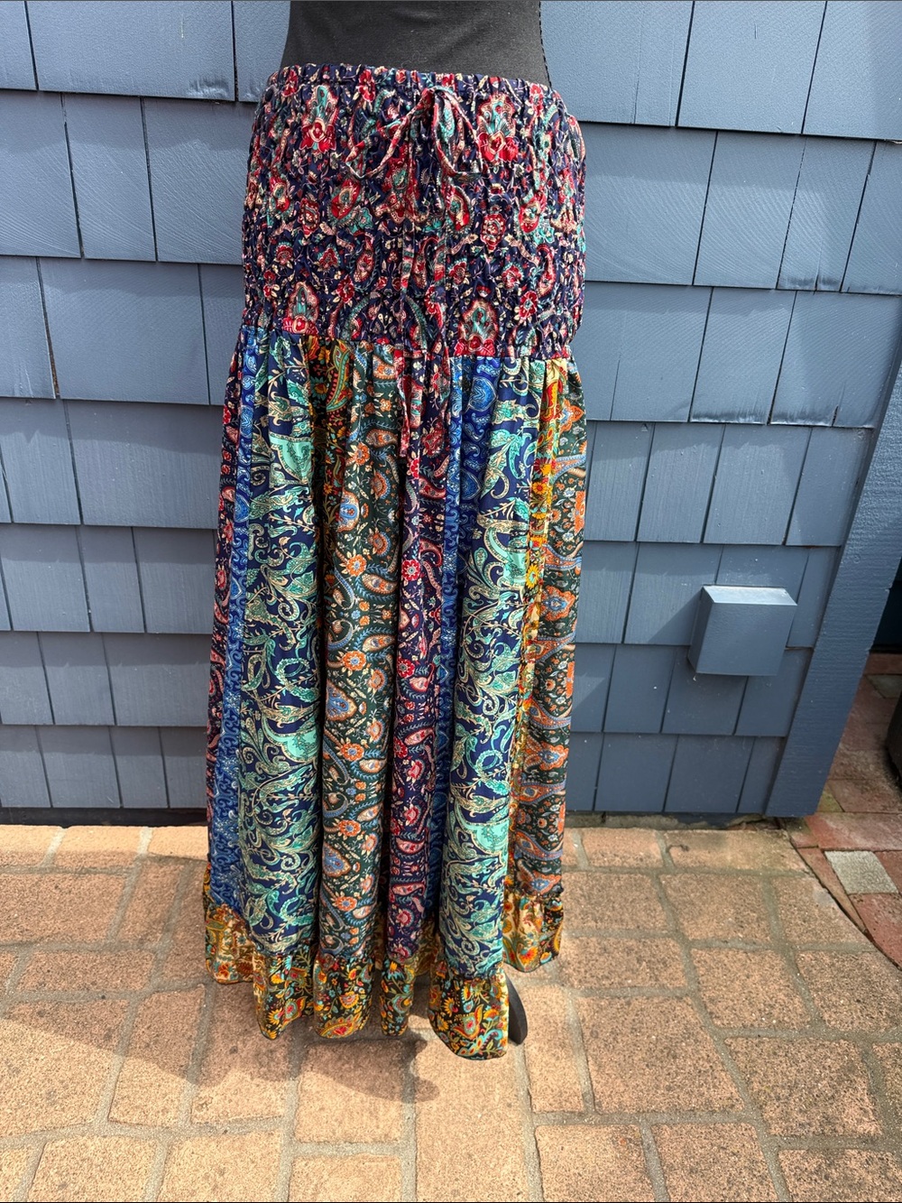 EARTHBOUND Paisley Tiered Maxi Skirt in Navy, Teal, Orange, Red medium - Picture 5 of 11